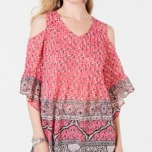 Style & Co. Cold-Shoulder Tunic Size L Pink/Peach Gray White Black